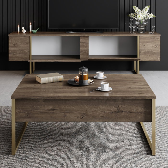 Hanah Home Mueble de TV Luxe - Nogal, Oro Hanah Home Mueble de TV Luxe - Nogal, Oro